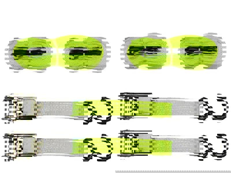 25MM Ratchet Straps 5 Metre 0.67 Ton x2 (800KG 5M Tie Down High Visibility S Hook)