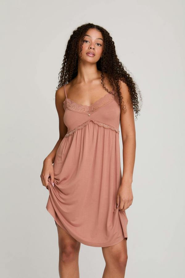Bamboo Lace Chemise Nightdress in Mocha - Nightgowns