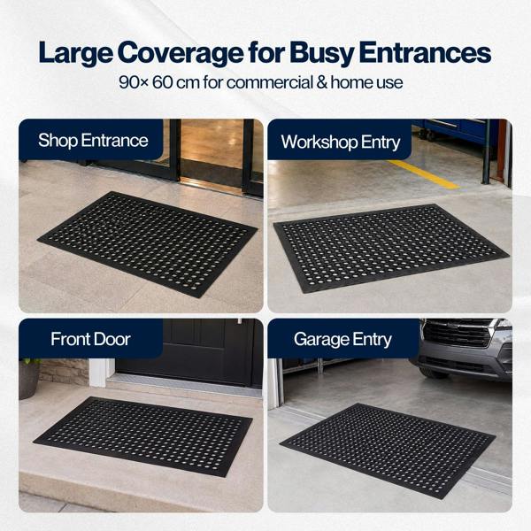 Marlow Door Mat Outdoor Rubber Boot Scraper Drainage Non Slip for Outside Black