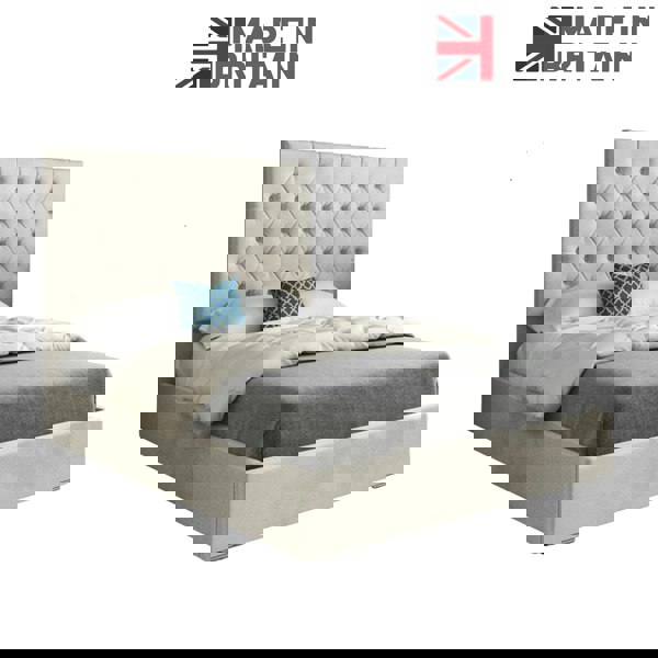 Casa Magna Alma Upholstered Soft Velvet Bed Frame - Cream