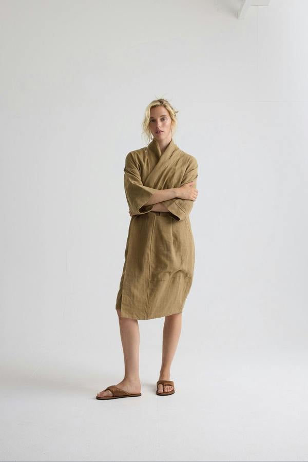 Pretty You London Long Relaxed Linen Jacket In Overland Trek