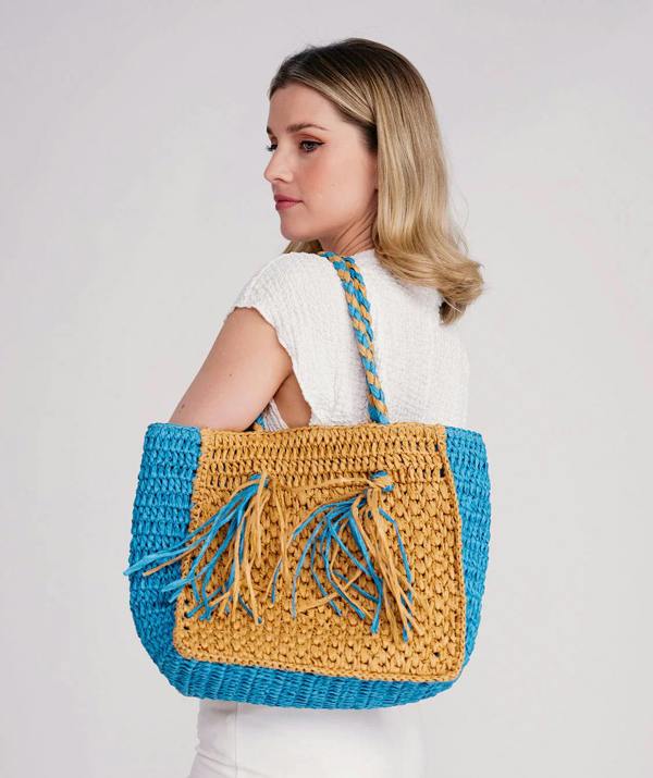 Pia Rossini Cannes - Straw Tote Bag - Pale Turquoise