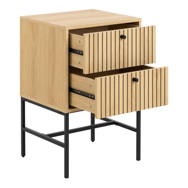 Furniture To Go Albany 2 Drawer Bedside Table in Oak/Black Legs