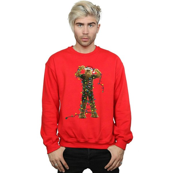 Star Wars Mens Chewbacca Christmas Lights Sweatshirt - Red