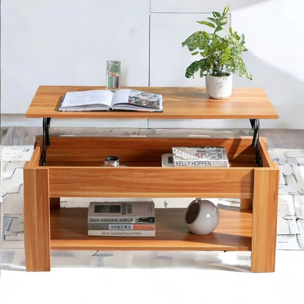 Rafaelo Mobilia Industrial Walnut Sliding Top Coffee Table With Hidden Storage