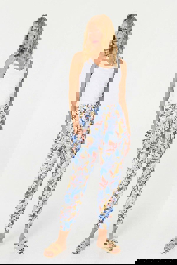 Blue | Leaf Print High Waist Harem Trousers
