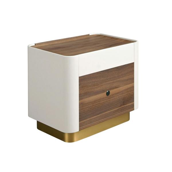 Angel Cerdá Bedside table walnut, beige, golden polished steel and walnut top 7187