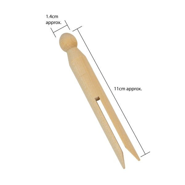 JVL Traditional Wooden Dolly Pegs, Ideal for Laundry and Craft, Pack of 24, Brown