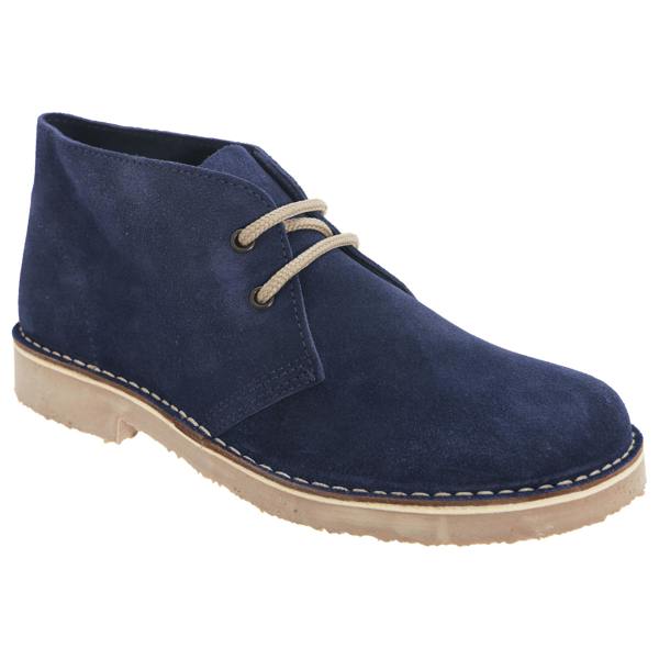 Roamers Mens Real Suede Round Toe Unlined Desert Boots - Navy - 