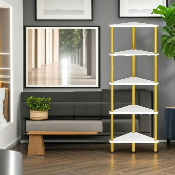 Rafaelo Mobilia 5 Tier Corner Shelf White