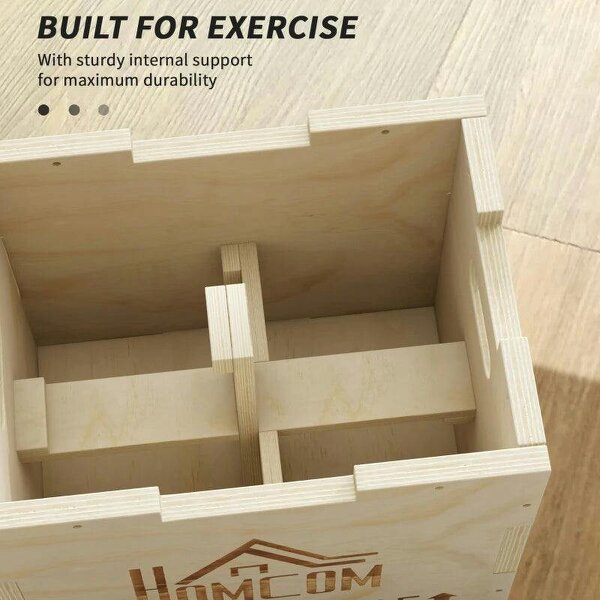3-in-1 Wooden Plyo Box, Plyometric Jump Box with Handle Openings for Home Gym, 12" x 14" x 16", Natural
