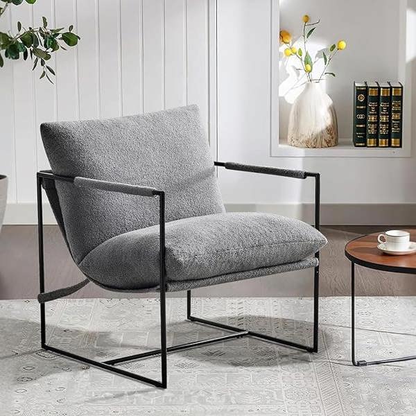 Boucle Fabric Lounge Chair with Metal Frame Upholstered Accent chair Luca