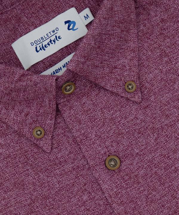 Wine Brushed Cotton Button-Down Collar Casual Shirt