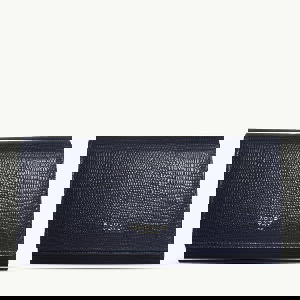 Assots London 'CLAIRE' Navy Lizard Designer Leather Flap Over Purse