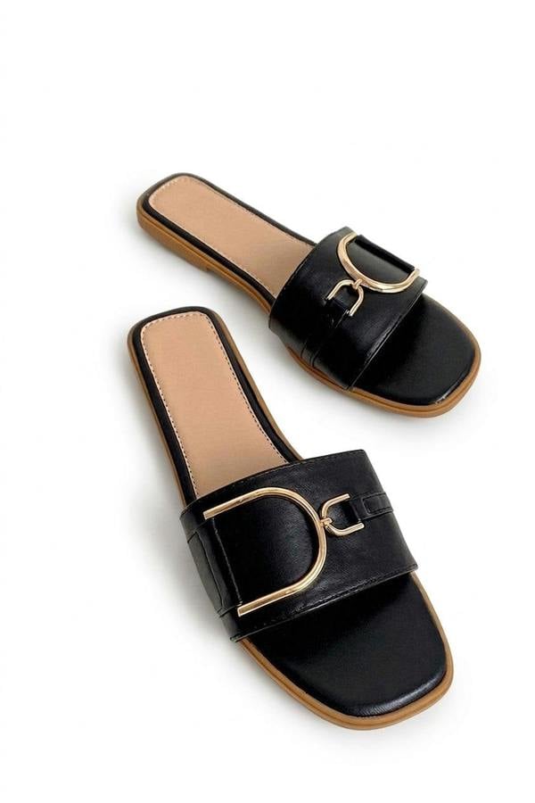 Ashleigh Gold Detail Sliders - Black_wb