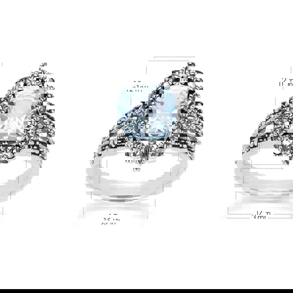 Gemondo Art Deco Style Cushion Blue Topaz & Marcasite Ring in Sterling Silver