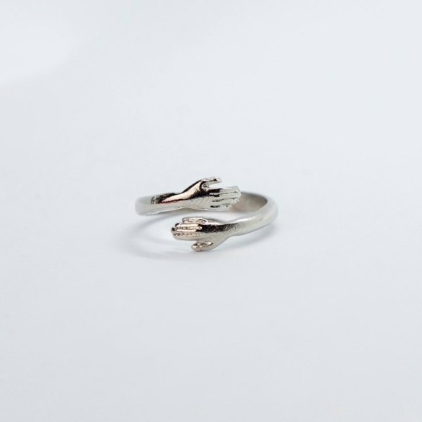 Silver/Gold Love Hugging Hand Couple Stackable Adjustable Love Ring