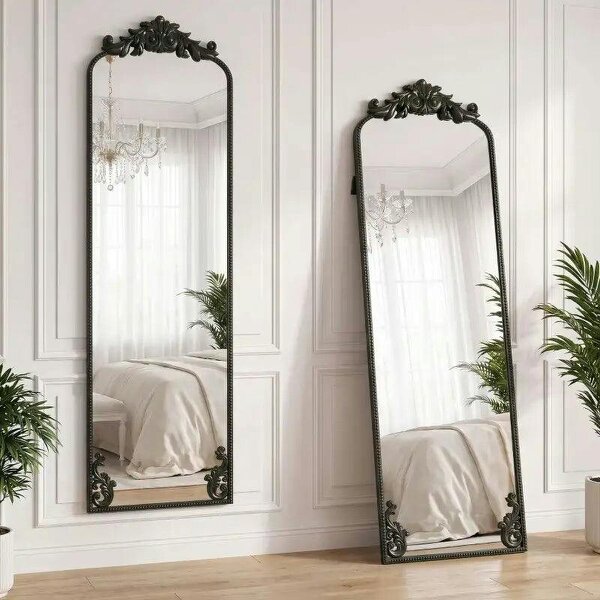Floor Mirror, 50 x 160 cm Full Length Mirror with Baroque Metal Frame for Bedroom, Living Room, Dressing Room, Black - Black