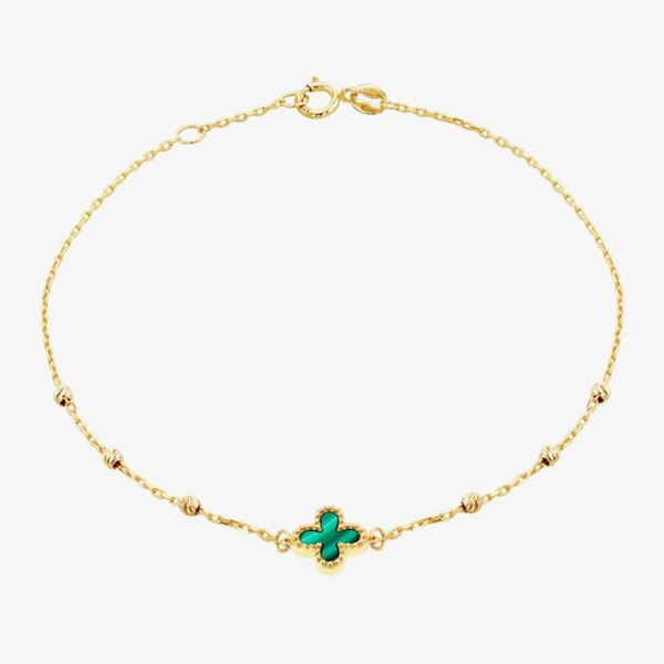 T. H. Baker 9ct Yellow Gold Malachite Clover Ball Bracelet 1.29.2242