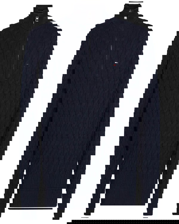 Tommy Hilfiger Classic Cotton Cable Mens Half Zip Mock Sweatshirt - Desert Sky