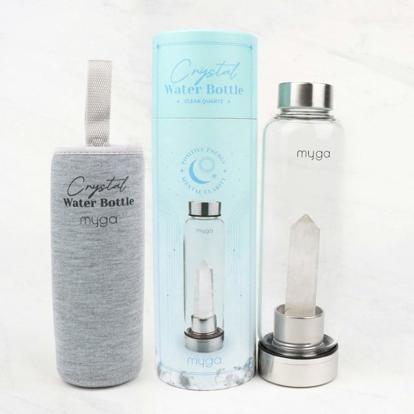 Myga Clear Quartz Crystal Glass Water Bottle