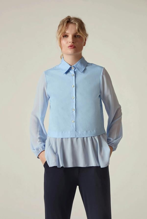 James Lakeland Powder Blue Contrast Hem Blouse