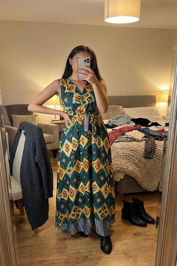 Nalani V Neck Sleeveless Maxi Dress With Tie Waist - Yellow