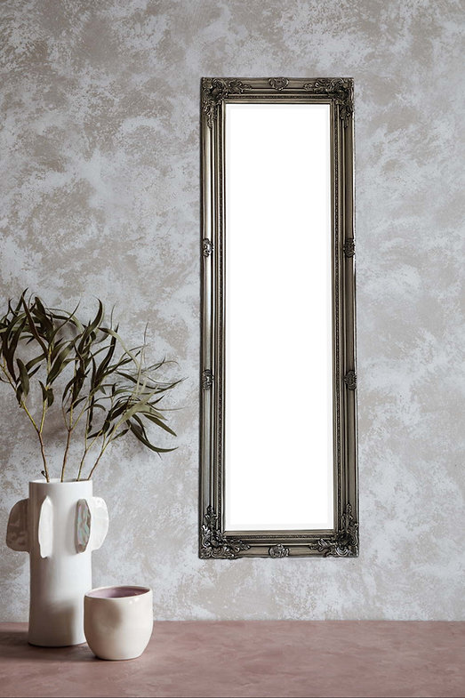 Downton Interiors Antique Silver Tall Ornate Dressing Wall Mirror with Bevelled Glass 142cm