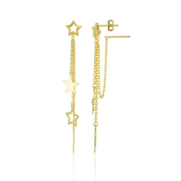 Spero London Chain and Stars Sterling Silver Drop Earrings