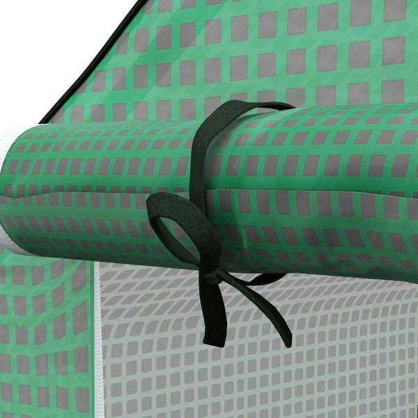 Green PE greenhouse cover tie strap and loop detail