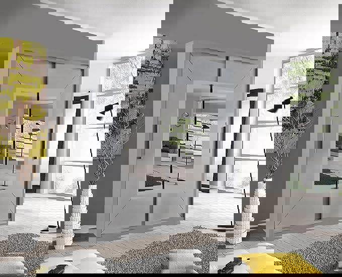 RAC3 Modern Bedroom Sliding Wardrobe, Ample Storage Space and Sleek Design comes in White/Grey/Black and Width 150cm/180cm/203cm