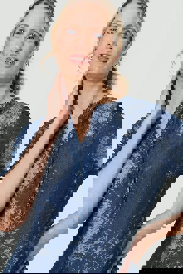 Blue | Relaxed Turn-Up 1/2 Sleeve Short Dress
