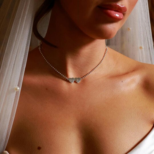 Say It With Detachable Double Heart Choker Necklace - Silver