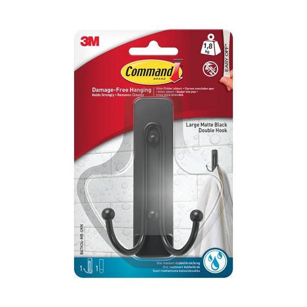 BATH36 Command Bathroom Large Double Bath Hook Matte Black - One Colour - 