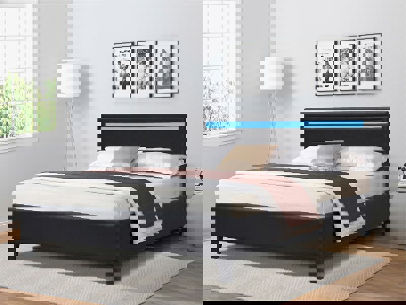 Comfy Living Faux Leather Bed Frame with LED Strip - Contemporary & Illuminating Upgrade for Your Bedroom