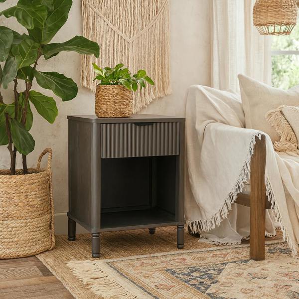 Wyld Haus Sagevale 1 Drawer Ribbed Wooden Cabinet Open Shelf