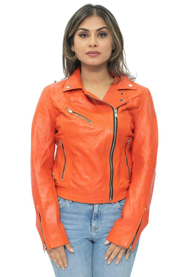 Infinity Leather Womens Leather Classic Biker Brando Jacket-Baku