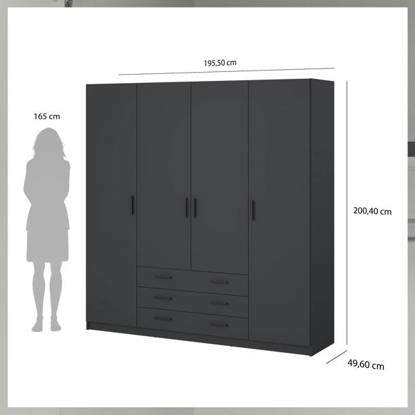 Furniture To Go Sprint Wardrobe with 4 Doors + 3 Drawers in Matt Grey