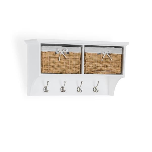 Statement Furniture Tetbury Hallway Hanging Shelf with Natural Wicker Baskets