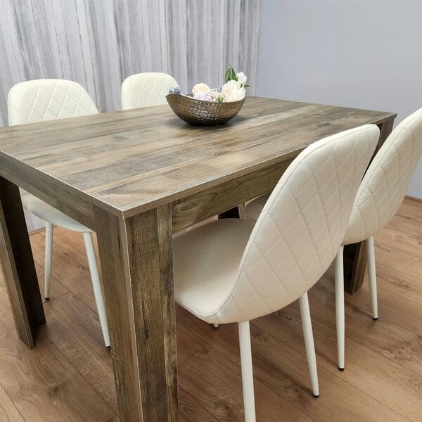 Kosy Koala Wooden Dining Table with 4 Cream Gem Patterned Chairs Rusteic Effect Table with Cream Chairs