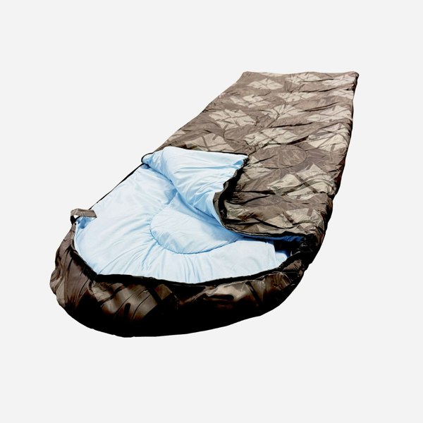 The black OLPRO X Stafford Sleeping bag slightly open showing the inner material on a white background.