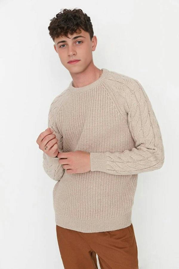 WOVCOR Regular Fit Woolen Crew Neck Knit Men's Sweater with Hair Knitting Detail