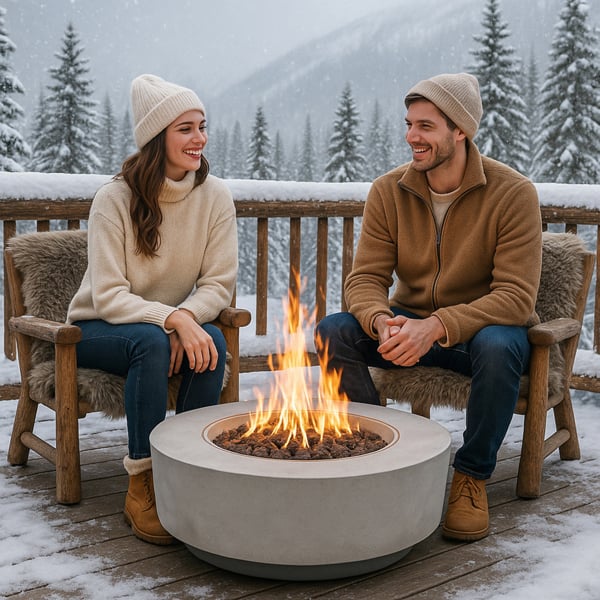 Homeology FUSION Light Grey Lavish Garden & Patio Gas Fire Pit with Eco-Stone Finish - Fully Assembled