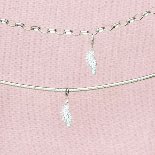 Mylee London Crystal Angel Wing Pendant Charm - Sterling Silver