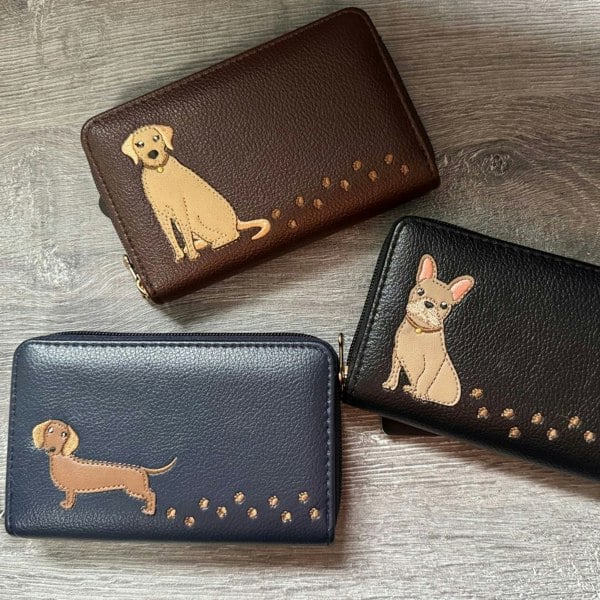 Fores Collection Embroidered Dog Zip-Around Card & Coin Purse