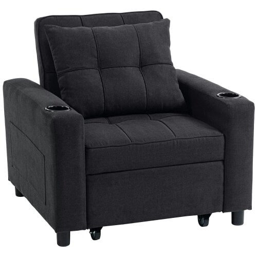 Wyld Haus Soliri Black Upholstered 3 In One Convertible Single Sofa Bed Tufted Cushion