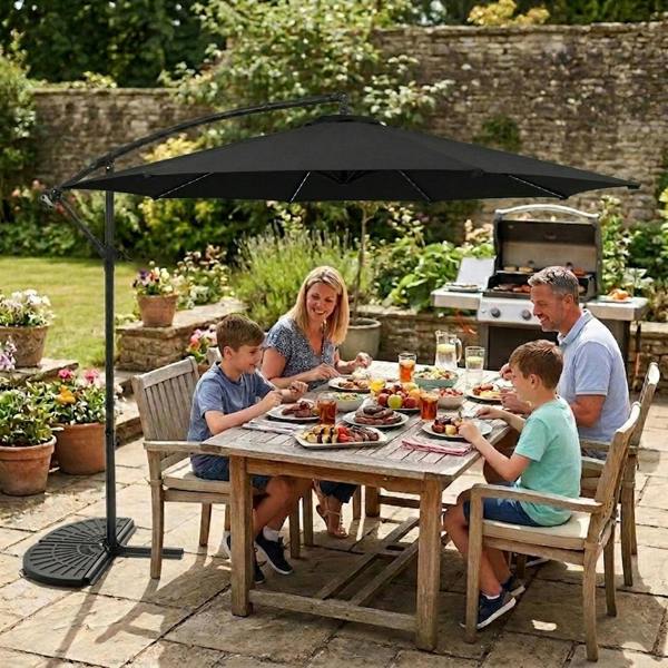 Jardi LED Cantilever Parasol 3m With Half Fan Base – Black