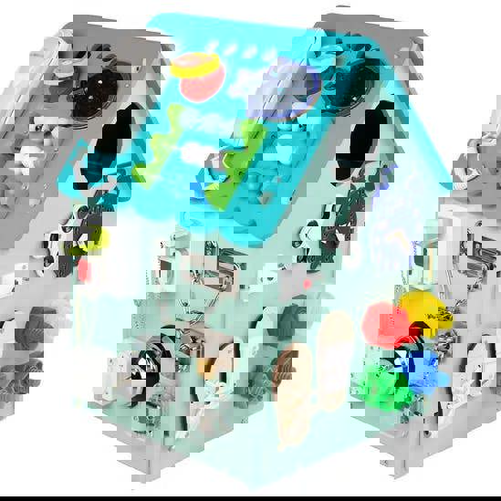 Dyzi Personalized Montessori Busy Board House for Toddlers Custom Name Sensory Activity Center with Locks, Switches & Learning Toys