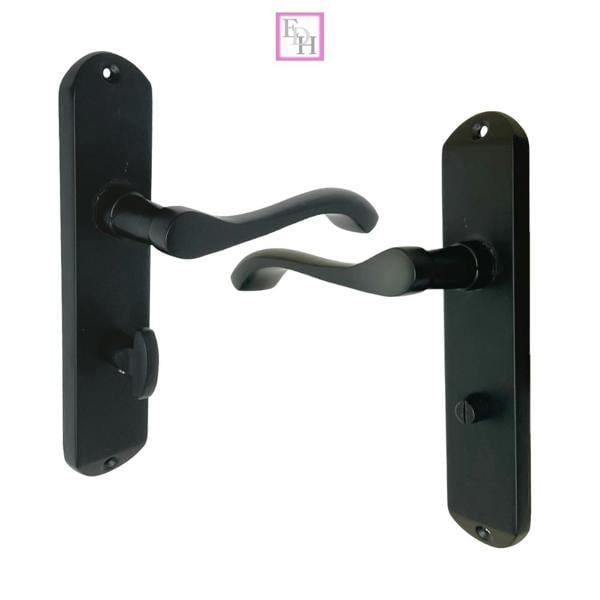 EDH Door Hardware Cadenza Modern Matt Black Scroll Door Handles Bathroom Lock Handle 178mm x 40mm