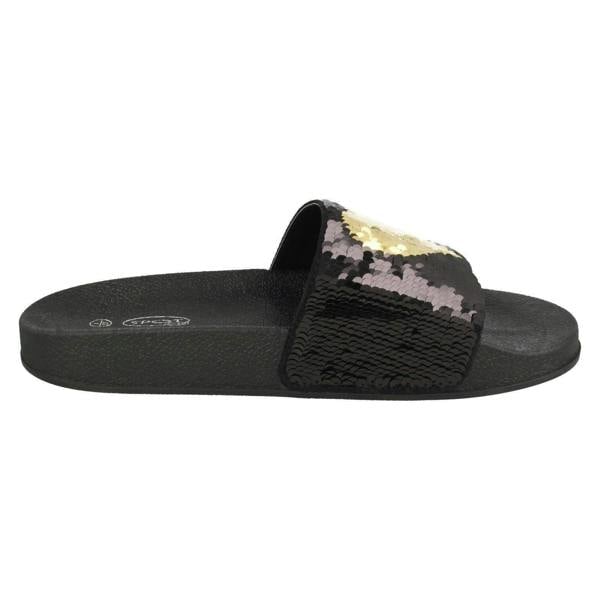 Spot On Ladies Spot On Reversible Heart Sequin Sliders F00154